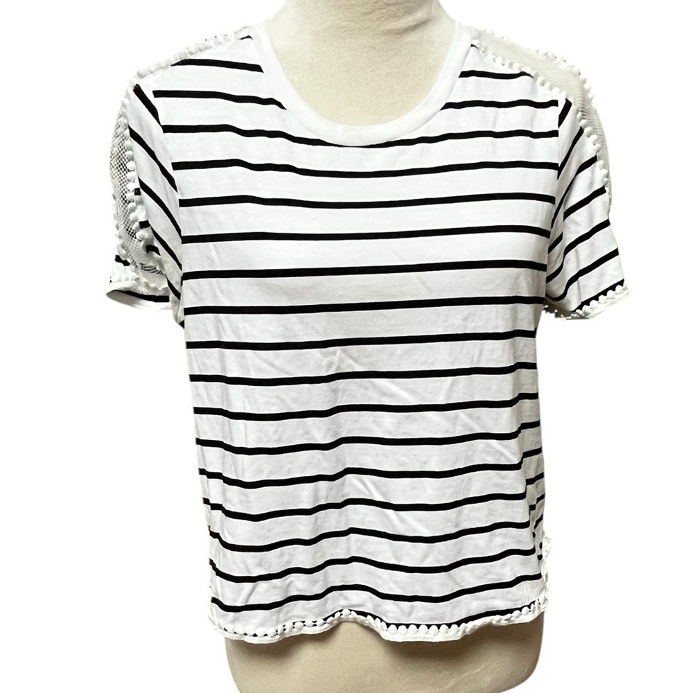Topshop Petite US 10 Women’s Short Sleeve Tee White with Black Stripes